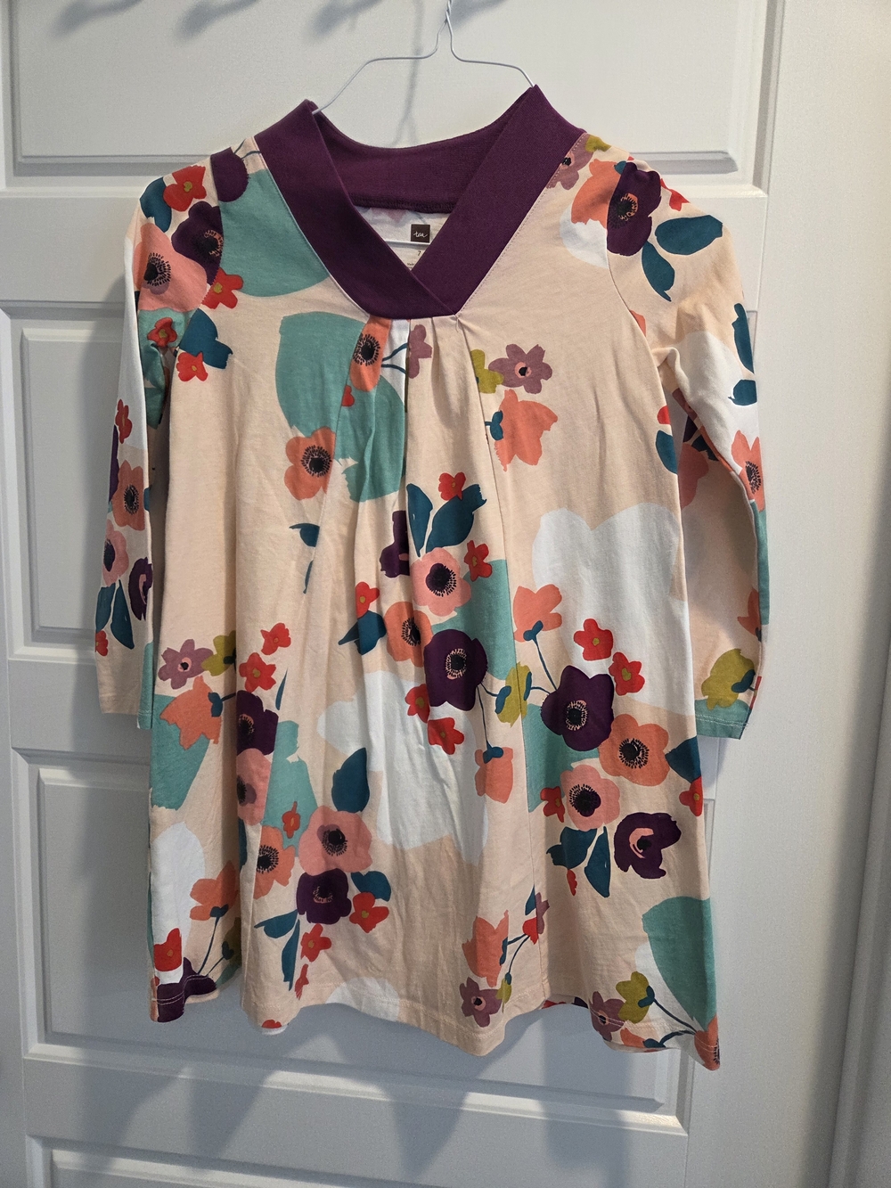 Tea Collection Cream Floral Knit Dress with Teal & Purple Accents